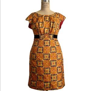 Phoebe Couture Silk Yellow Sun Dress Black Belt Beach Bubbly